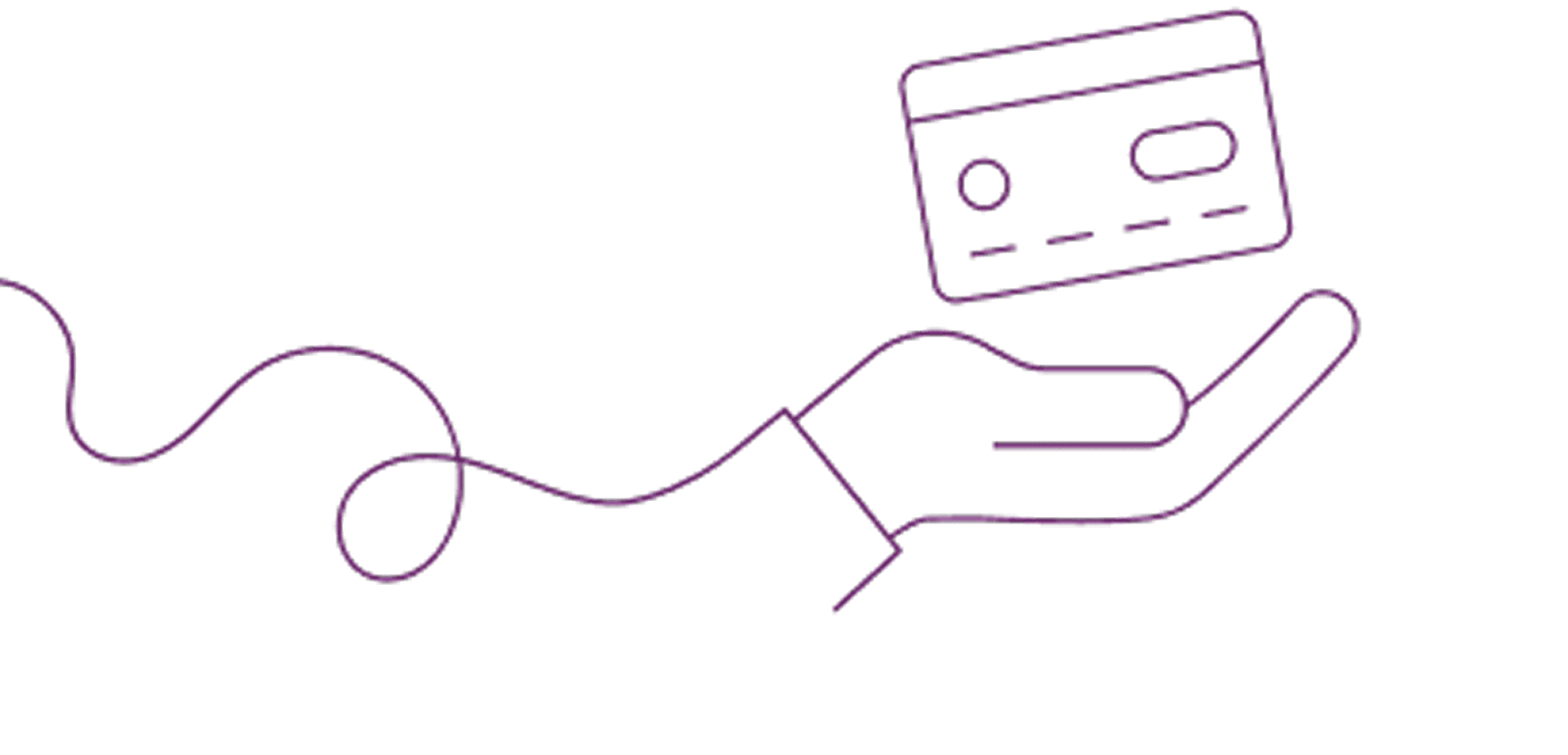 Line art illustration of a hand holding a credit card