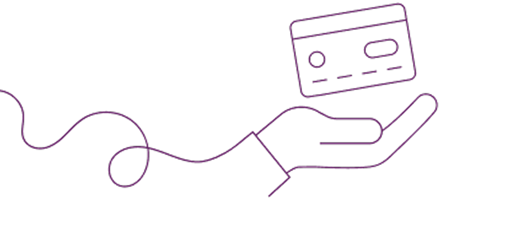Line art illustration of a hand holding a credit card